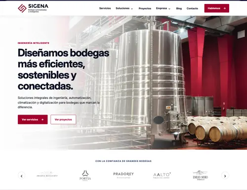Página web de SIGENA, bodegas automatizadas e inteligentes